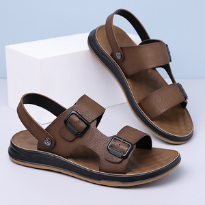 รองเท้าแตะผู้ชายสีน้ำตาล พื้นหนา ยางกันลื่น สไตล์ลำลองแบบสวม - Product Image 4