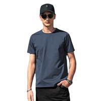 Kaos Pria Vintage Bahan Katun Ice-silk Lengan Pendek Polos Warna Solid Mercerized 200g Bernapas Antibakteri Menyerap Keringat
