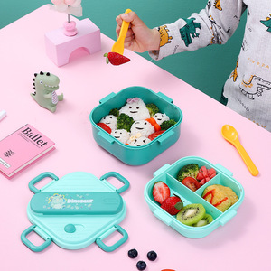 Cartoon Square Microwave Oven Bento Lunch Box Portable Student Bento Square Compartments Heatable Sealed Plastic Lunch Box - Product Image 4
