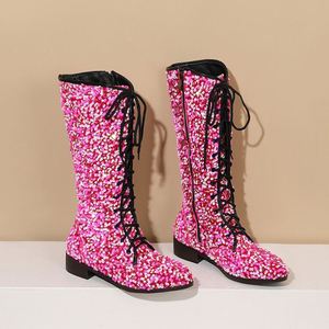 Stivali da <span class=keywords><strong>Donna</strong></span> a Metà Polpaccio Vendita all'Ingrosso 2023 Autunno Inverno Nuovissime Scarpe Moda con Paillettes <span class=keywords><strong>Blu</strong></span> Punta Tonda Tacco Basso Stivali da <span class=keywords><strong>Donna</strong></span> - Product Image 2