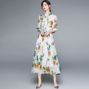 Summer and Autumn 3/4 Sleeve With Inner Tank <strong>Sunflower</strong> Print <strong>Long</strong> <strong>Dress</strong> - Product Image 3