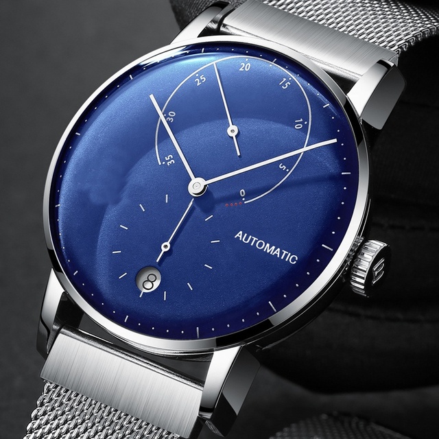 Factory Price Low Moq Custom logo Dome Glass Milanese Multifunction Automatic Mechanical 316 Stainless Steel Watch Men for Sale