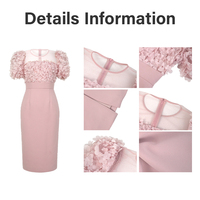 ZYHT 51172 elegan wanita merah muda 3D bunga gaun musim panas pinggang tinggi acara Formal pensil ramping lengan pendek elegan Vestidos