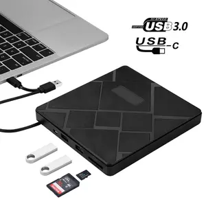 External CD DVD Drive Type C USB 3.0 Portable CD/DVD RW Writer Burner with 2 USB port SD TF card slot for Laptop desk