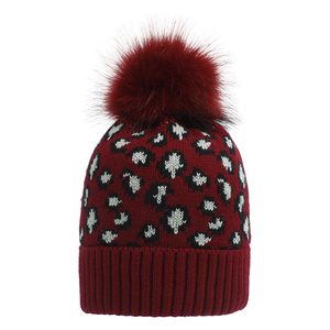Chapeau chaud en acrylique, design léopard coloré, logo personnalisé, chapeaux d'hiver unisexes, chapeau en fourrure à <span class=keywords><strong>pompon</strong></span> tricoté pour femmes - Product Image 4