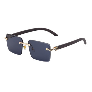 Lunettes de soleil sans monture personnalisées à découpe diamant pour hommes, verres PC noirs UV400, branches légères effet bois, style Instagram - Product Image 3