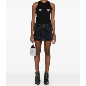 Vente en gros de jupes courtes en jean noires tendance été pour femmes, jupes en jean pour femmes avec poches cargo - Product Image 3