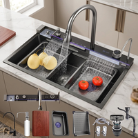 Évier de cuisine intelligent en acier inoxydable de haute qualité, moderne, fait main, à arc unique, avec affichage numérique et fonction cascade