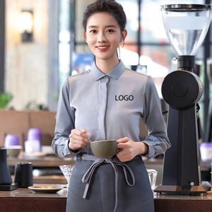 Chemises à manches longues pour serveurs de restaurant d'hôtel, logo personnalisé, gris - Product Image 1