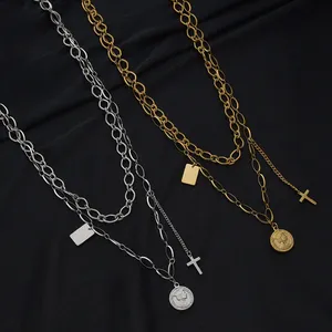 Multi Layer Gold Plated Cross Necklace Women Gold Layered Necklace For Women