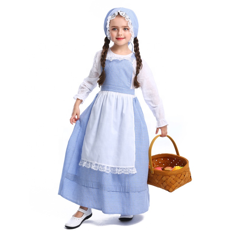 Fancy Blue & White Kids Princess Belle Costume Dress with Apron - Perfect for Cosplay Party and Halloween Events Fancy Blue & White Kids Princess Belle Costume Dress with Apron - Perfect for Cosplay Party and Halloween Events