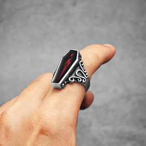 Cincin Pria Peti Mati Vampir Mumi Gotik Perhiasan Baja Tahan Karat Aksesori Fashion Keren Punk Rock Hadiah Grosir - Product Image 3