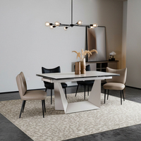 Table à manger extensible moderne avec plateau en céramique rectangulaire, cadre en acier au carbone, revêtement en poudre blanche