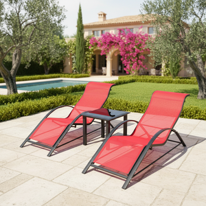 Leisure Contemporary Design KD 3pcs Aluminum Sling Chair With Side <b>Coffee</b> <b>Table</b> Set Foldable for Outdoor Use - Product Image 1