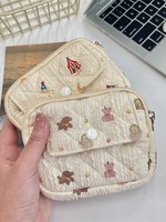 Tas Penyimpanan Wanita Multifungsi Motif Kartun Bunga Bahan Poliester dengan Ritsleting dan Penutup Hasp, Dompet Koin