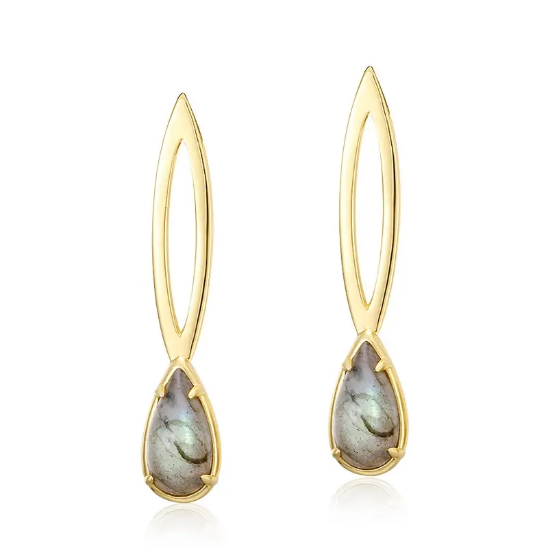 Fancy Hanging 925 Sterling Silver Dangle Raindrop Gold Vermeil Labradorite Stud Earrings