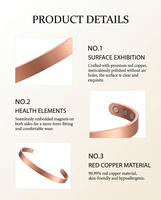 Gelang Terapi Tembaga 8 Magnet Grosir, Gelang Tembaga Merah Model Terbuka yang Dapat Disesuaikan, Gelang Energi Vintage Lebar 8mm 9.5mm