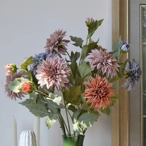 Fleurs artificielles en soie style vintage automne, dahlias à 2 têtes, pour mariage, maison, Saint-Valentin, Nouvel An (vente en gros) - Product Image 2