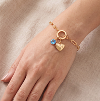 Bracelet tendance en argent sterling 925 doré avec chaîne trombone, zircon cubique bleu et breloque cœur pavé, bijou ajustable pour femme
