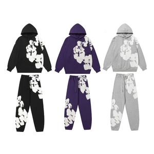Ensemble sweat à capuche et pantalon ample en coton DT Kapok de haute qualité, style américain, avec poche imprimée, 350-400g - Product Image 3