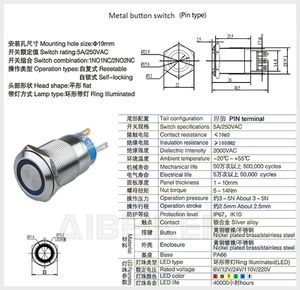 19 मिमी 12 वी नेतृत्व वाले एंजेल आंख सिर पर ऑफ स्विच 19 मिमी 3/4 बढ़ते होल पुश बटन तार सॉकेट के साथ स्टॉप - Product Image 6