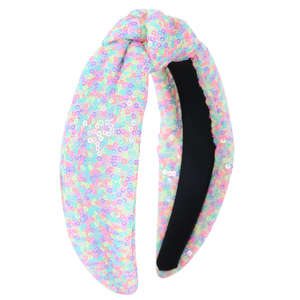 Diseñador de lentejuelas de lujo Color sólido brillo joyería de moda lentejuela escamas de pescado brillo mujeres anudadas diadema de pelo - Product Image 4