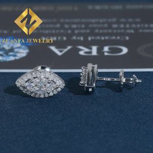 Pendientes de Moda, Joyería Fina, Plata de Ley 925, Moissanita VVS, Forma de Marquesa, Pendientes de Botón, Joyería Hip Hop - Product Image 3