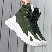 Özelleştirilebilir erkek yüksek üst peluş deri Sneakers kış spor yürüyüş botları yüksekliği artan EVA erkek moda rahat kış