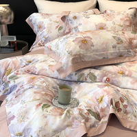Parure de lit quatre pièces personnalisable style pastoral, imprimé floral américain numérique, housse de couette matelassée et drap de lit