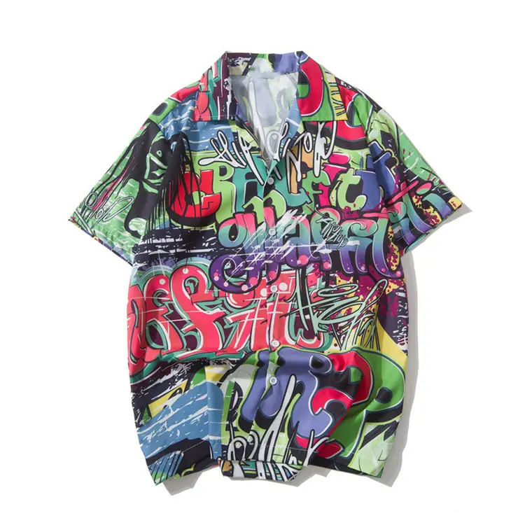 New design men cotton hip hop style clothing printed short sleeve hawaiian shirt for beach