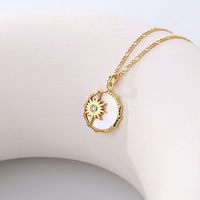 Collier chaîne figaro en argent 925 Damila Fashion Jewelry avec pendentif rond en nacre soleil pour femmes