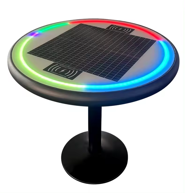 Smart Multifunction Phone Wireless USB Solar Charging Coffee Desk with bluetooth Speaker Solar Energy Table AI Control Suitable