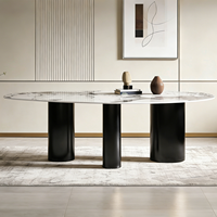 Table à Manger Ovale en Marbre de Luxe, Pierre Frittée, Piétement en Acier Inoxydable Doré, Pièce Maîtresse Moderne pour Villa et Hôtel