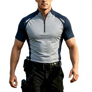 T-shirt sportif à manches courtes pour homme, coupe classique, uni, col zippé, respirant, imprimé par transfert thermique, en polyester tricoté - Product Image 3