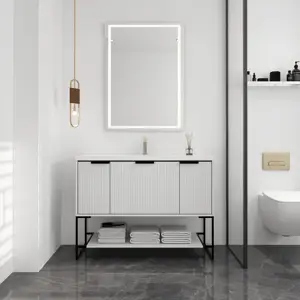 Armário de banheiro grande europeu branco bege de 47 polegadas e penteadeira de banheiro com bacia de água única de 120 cm