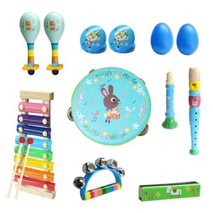 Ensemble d'instruments de percussion en bois en gros avec xylophone, tambourin, piccolo, flûte et harmonica pour l'éducation musicale et le jeu des enfants - Product Image 4