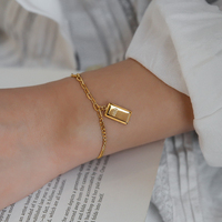 Collier pendentif brique d'or en acier titane, inaltérable, chaîne de clavicule de luxe léger pour femme
