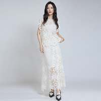Ensemble haut et jupe pour femme, printemps/été, uni, brodé, sans manches, élégant, dentelle, fleurs, perles faites à la main