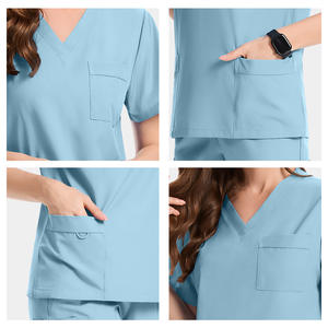 Conjunto de Uniformes Médicos Unisex de Secado Rápido Personalizados, Blusa Elástica con Cuello en V y Bolsillos y Pantalones Cargo, Uniforme de Enfermera de Poliéster y Elastano - Product Image 6
