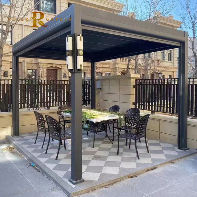 Gazebo Canopy Rainproof Motorized Automatic Folded Garden Shed Aluminum Patio Louvered Roof System Pergola Louver Roof