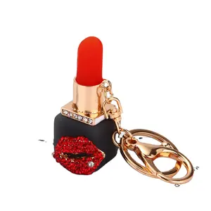 Hot Sale Fashion Women Pendant Metallic drill Lip Gloss Key Chain Rhinestone Lipstick Lip Gloss Keychain