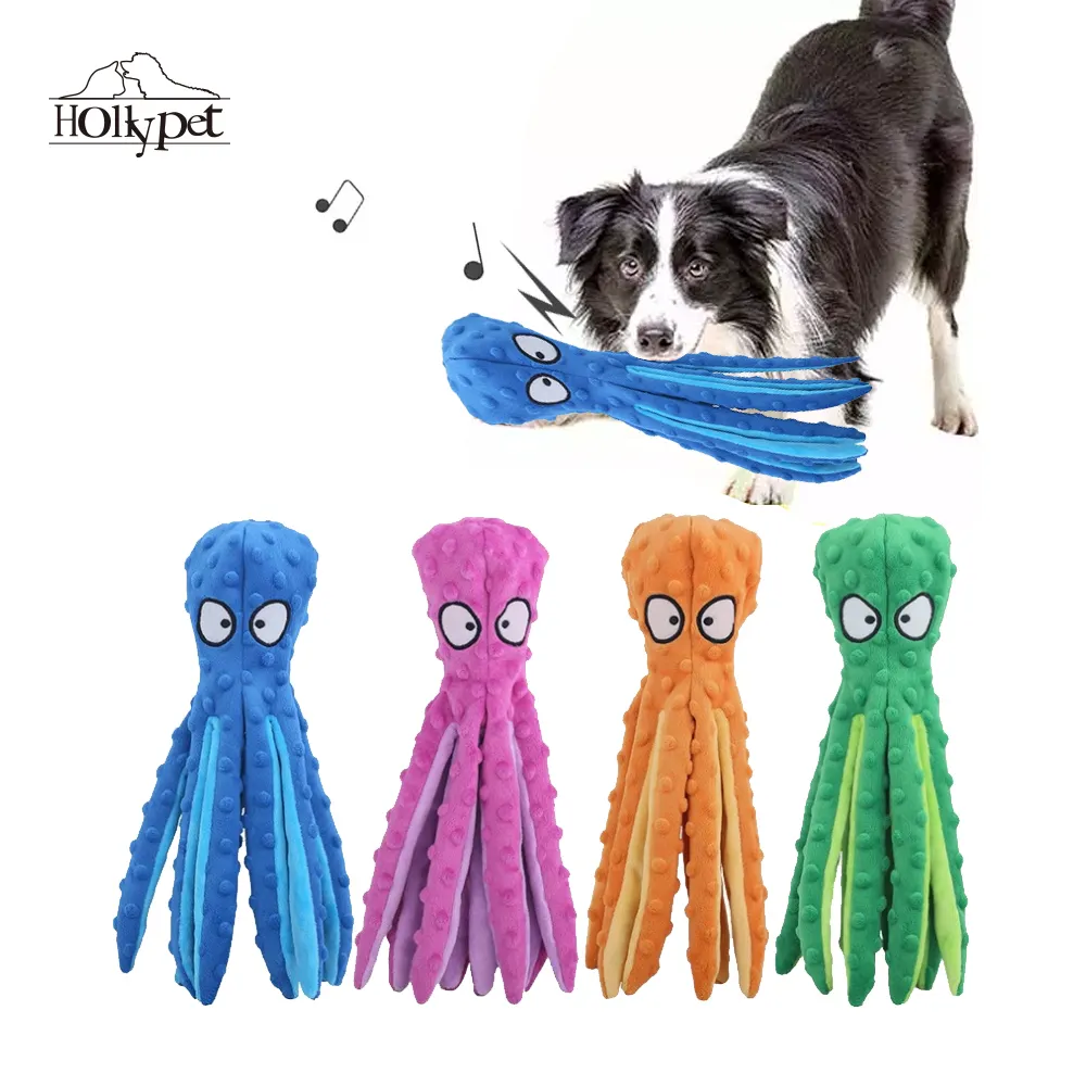 Free Sample No Stuffing Plush Toys Durable Soft Pet Bite Resistant Interactive Squeaky Octopus Dog Toy