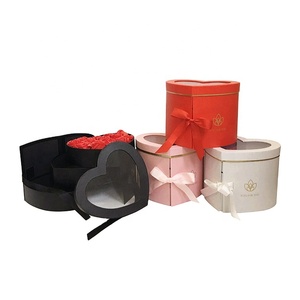Heart-shaped three-layer revolving flower gift box