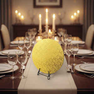 PACKINWAY Plateau à gâteau carré personnalisé en carton ondulé doré de 12 mm d'épaisseur, gaufrage, matériaux recyclés, revêtement UV brillant - Product Image 1