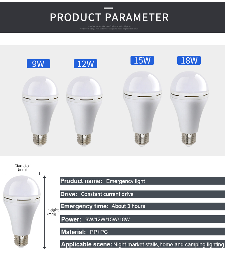 New Products wholesale SMD 9watt 12w 15w 18w e27 emergency led bulb rechargeable