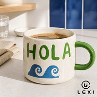 Ensemble de 4 tasses à café en céramique mouchetée CIAO HOLA, motif damier noir et blanc, poignée colorée, logo personnalisé, cadeau promotionnel