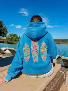 Sudadera con Capucha Azul Extra Grande, Sudadera de Forro Polar de Manga Larga con Estampado Floral en la Espalda, Ropa Casual de Calle - Product Image 1