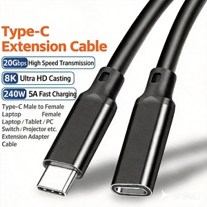 Adaptateur USB3.2 20 Gbps avec câble d'extension en alliage d'aluminium pour disque dur 8K, câbles de données haute vitesse - Product Image 1