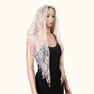 Triangle en dentelle brodé Echarpe à pompons Eglise Châle Pendentif <span class=keywords><strong>Espagnol</strong></span> Dentelle Mantilla Voile Couvre-chef Hijab - Product Image 3