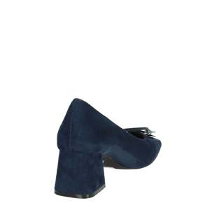 Escarpins pour femmes en daim bleu à bout carré et talon bloc, chaussures habillées - Product Image 3